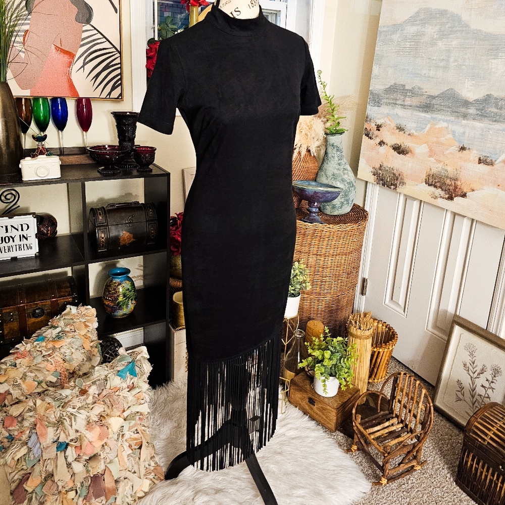 New York & Company Faux Suede Fringe Hem Bodycon Dress